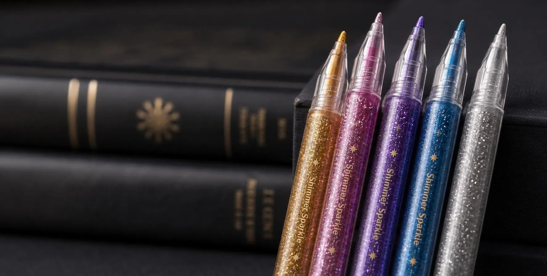 Glitters in stationery for greeting cards and creative craft applications
