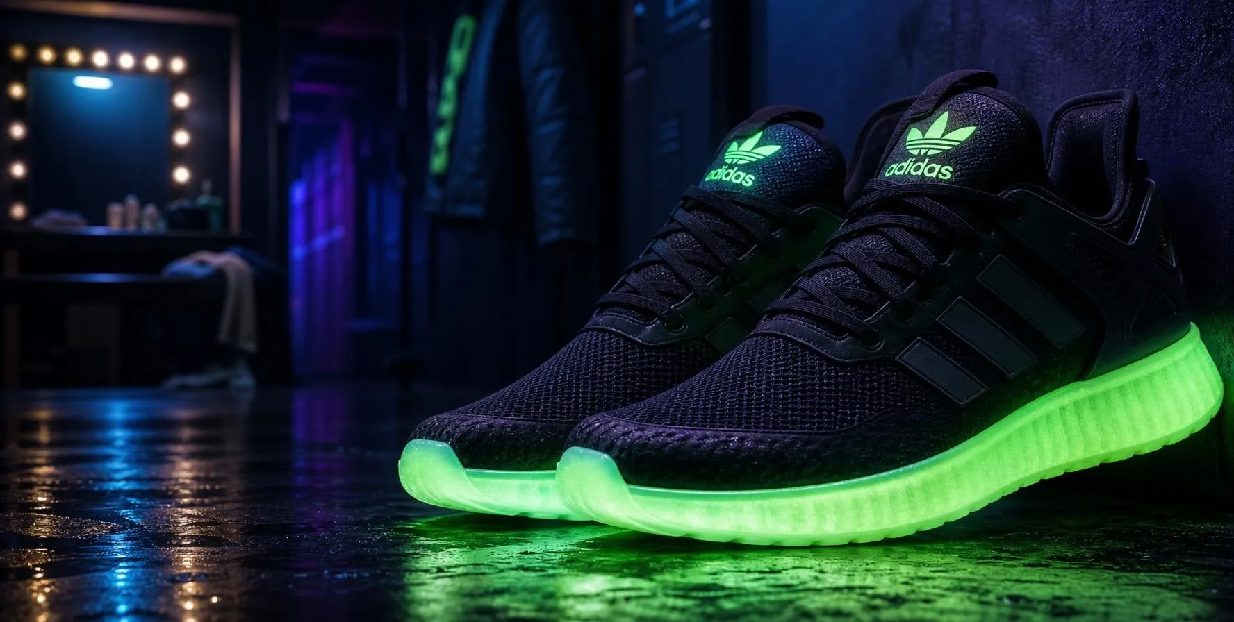 Phosphorescent pigments in shoes for luminous soles and dynamic glow effects