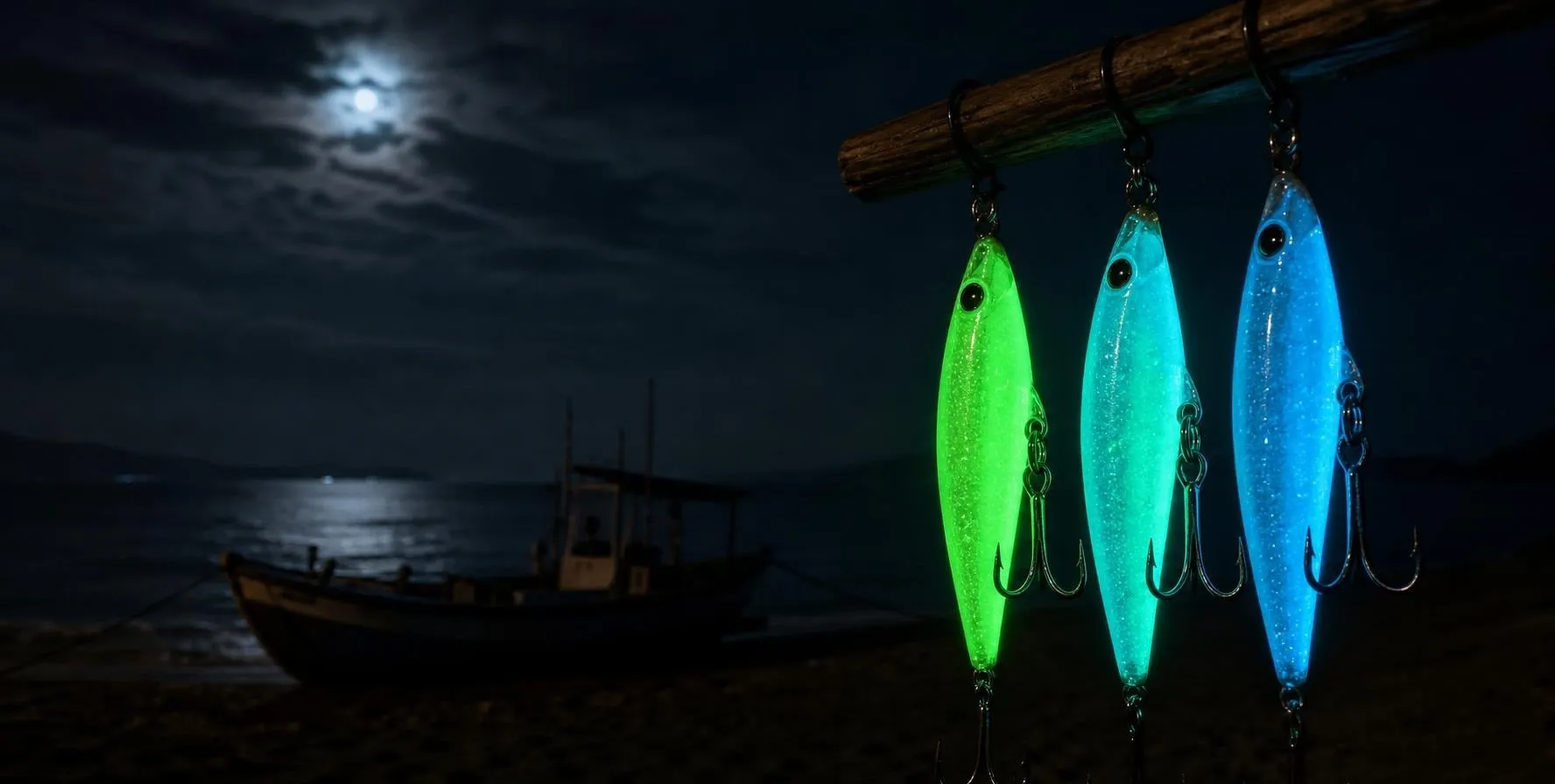 Phosphorescent pigments in fishing baits for enhanced attraction and underwater visibility
